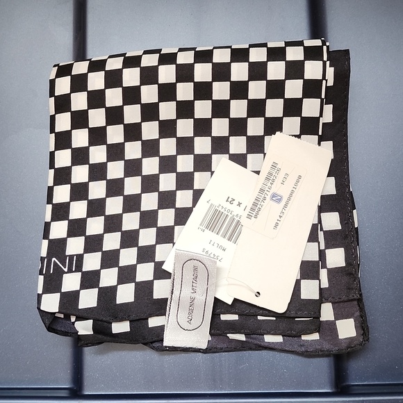 Vintage black white silk  checkered square scarf Adrienne Vittadini NWT - Picture 2 of 5